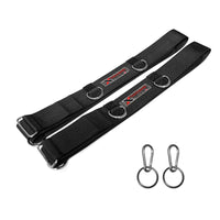 Thumbnail for Full Door Wrapping belts for resistance band anchors. Comes in a set of 2 belts with heavy duty velcro and 3 D rings for easy adjustment. Fits small to large door sizes, will not move during use or damage the door in any way. Best Clip resistance band Door Anchor sold on the internet.